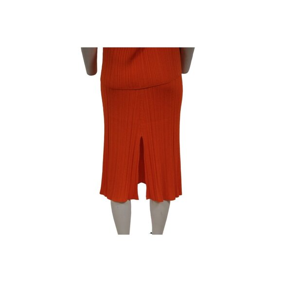 Joseph Womens Polo Skirt Pleated Set Satiny Rib Medium Orange Viscose Stretch - Picture 12 of 16